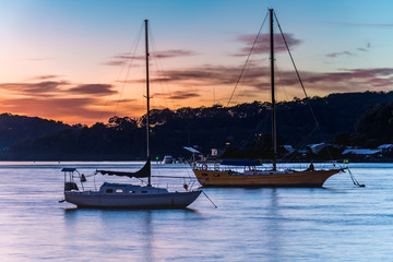 Sunrise over the Bay with Boats