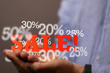 Hand Holding Red Percentage Sign 3d