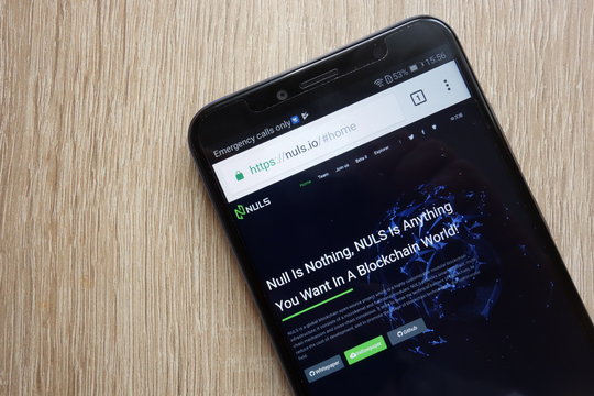 KONSKIE, POLAND - JULY 08, 2018: Nuls cryptocurrency website displayed on Huawei Y6 2018 smartphone