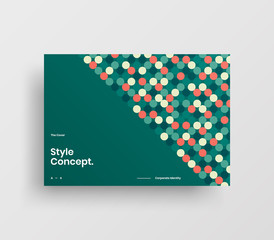 Creative business presentation vector A4 horizontal orientation front page mock up. Modern corporate report cover abstract geometric illustration design layout. Company identity brochure template.