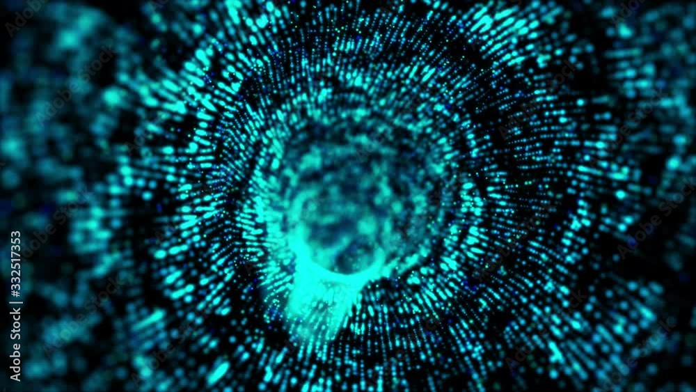 Poster abstract background moving pass-through dot particle and illumination tunnel, for cyber and futurist