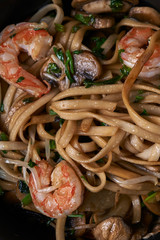 noodles and shrimps in asian style