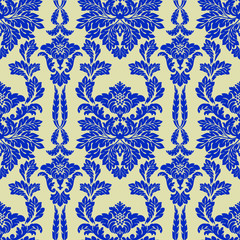 Damascus seamless blue background in vector. Vintage classic ornament, Wallpaper, fabric, interior decoration