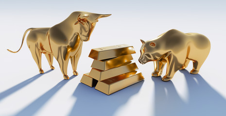 Goldener Bulle und Bär mit Goldbarren