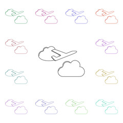 Airplane in the clouds multi color style icon. Simple thin line, outline vector of airport icons for ui and ux, website or mobile application
