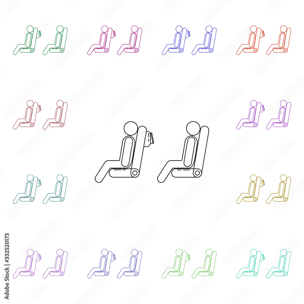 Poster passengers on the plane multi color style icon. simple thin line, outline vector of airport icons fo