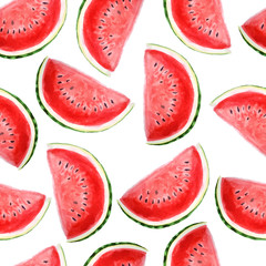 Vector bright summer watercolor pattern with watermelon skirts	.