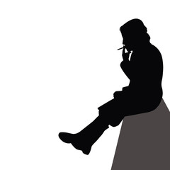 a woman sitting and smoking body silhouette vector