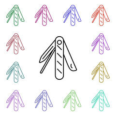 Folding knife line multi color style icon. Simple thin line, outline vector of camping icons for ui and ux, website or mobile application