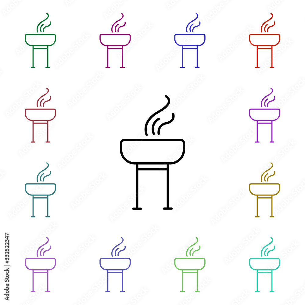 Poster b-b-q line multi color style icon. simple thin line, outline vector of camping icons for ui and ux, 