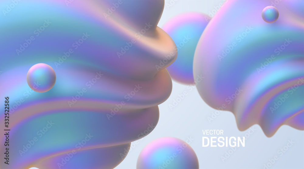 Wall mural abstract background with 3d pearlescent shapes.