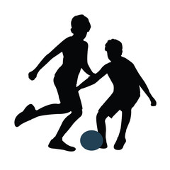 boys playing football, silhouette vector