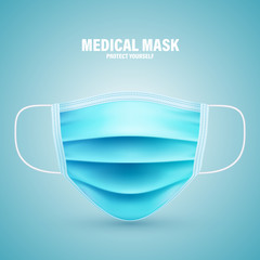 Realistic medical respiratory mask. Face-guard, protective mask against viruses and polluted air. Health care. Vector illustration.