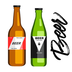 Vector flat icons of beer bottles