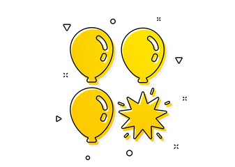 Amusement park sign. Balloon dart icon. Pop the balloon symbol. Yellow circles pattern. Classic balloon dart icon. Geometric elements. Vector