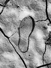 Footprint on Cracked Natural Dry Floor 