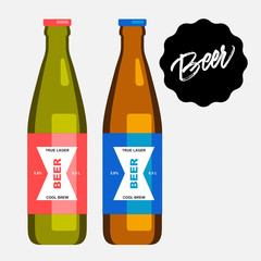 Vector flat icons of beer bottles
