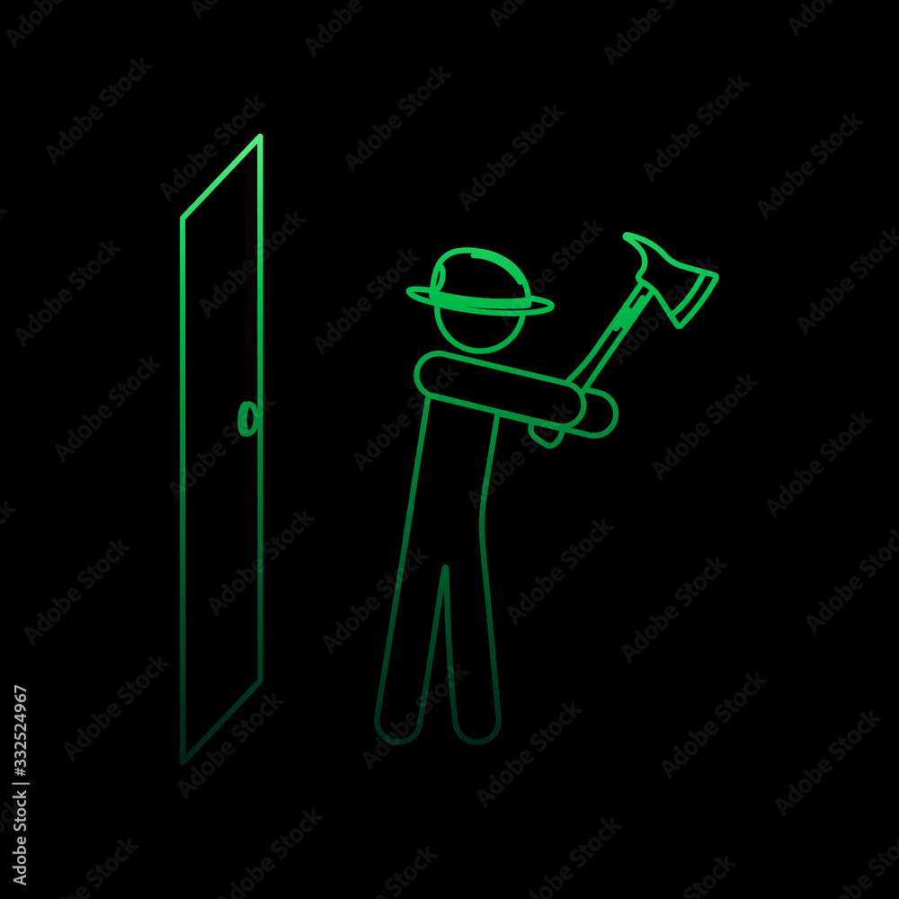 Poster fireman breaks the door with an ax nolan icon. simple thin line, outline vector of fireman icons for
