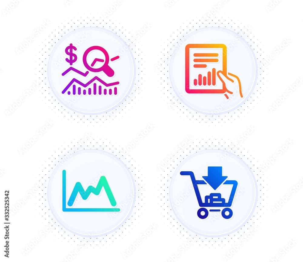 Wall mural check investment, document and diagram icons simple set. button with halftone dots. shopping sign. b