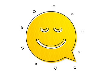 Chat emotion sign. Comic speech bubble with Smile icon. Yellow circles pattern. Classic smile icon. Geometric elements. Vector