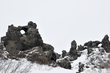 Dimmuborgir of Iceland in winter.
