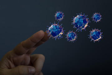 Hologram of coronavirus COVID-2019 on a protection futuristic background. Deadly type of virus...
