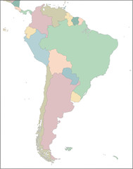 Map of South America continent with countries