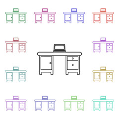 Computer table multi color style icon. Simple thin line, outline vector of furniture icons for ui and ux, website or mobile application