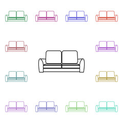 Two seater sofa multi color style icon. Simple thin line, outline vector of furniture icons for ui and ux, website or mobile application