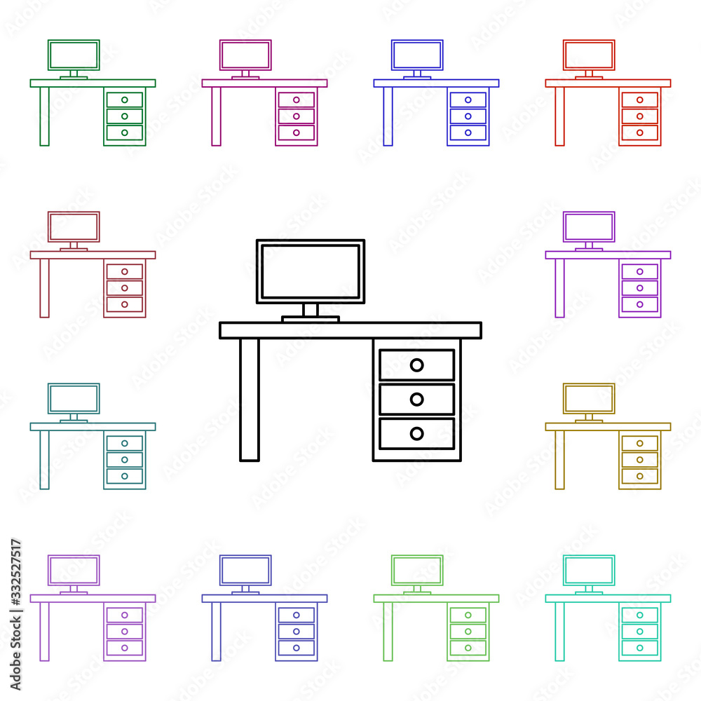 Poster computer table multi color style icon. simple thin line, outline vector of furniture icons for ui an