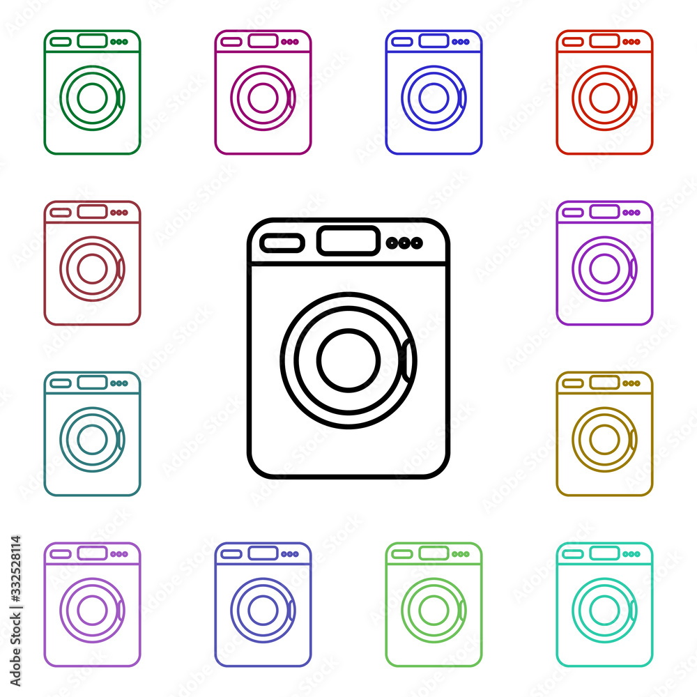 Poster washing machine line multi color style icon. simple thin line, outline vector of home things icons f