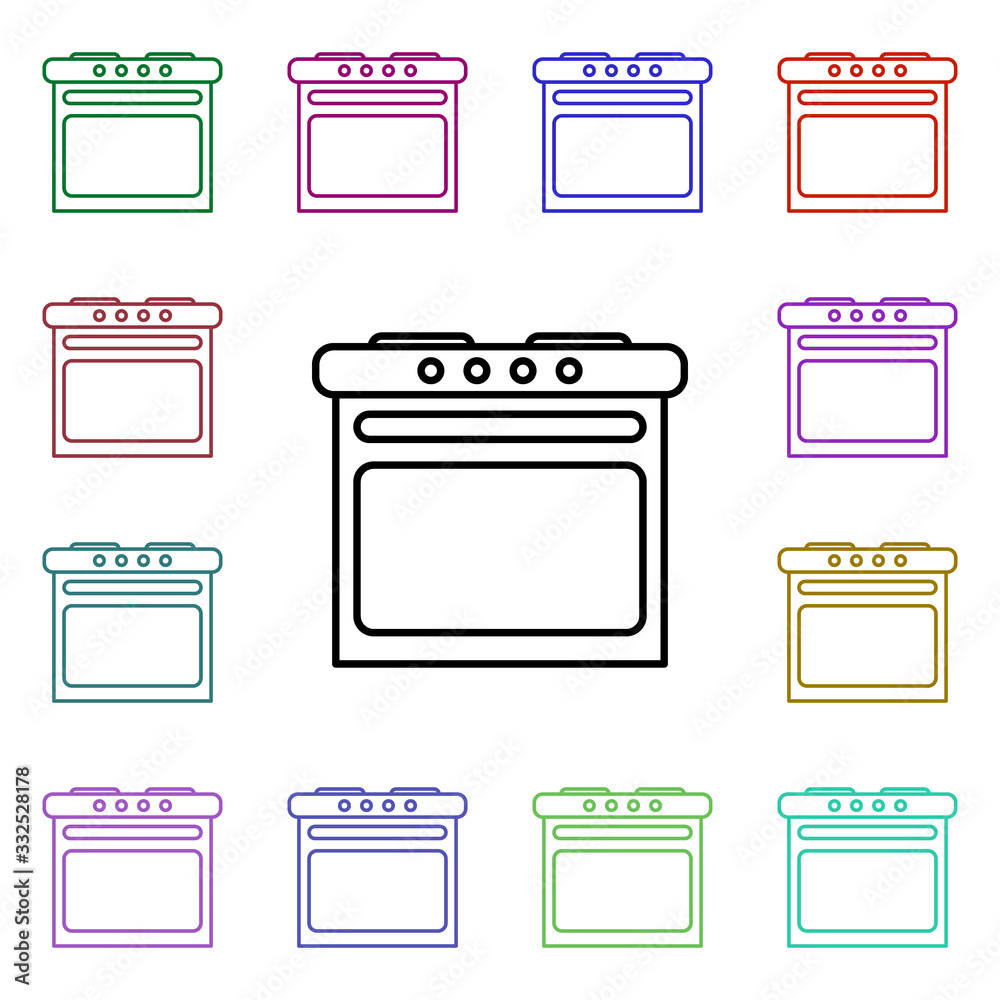 Poster gas oven line multi color style icon. simple thin line, outline vector of home things icons for ui a