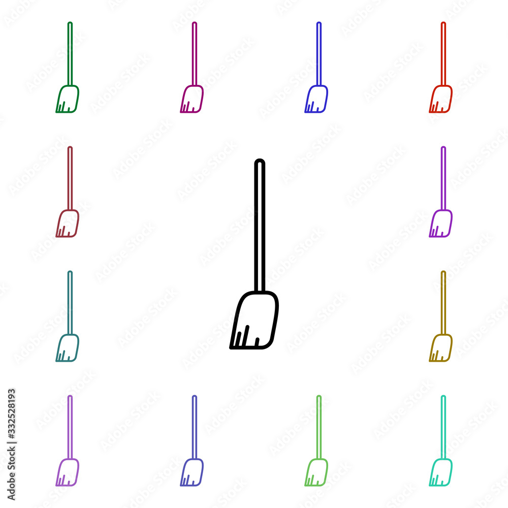 Poster broom line multi color style icon. simple thin line, outline vector of home things icons for ui and 