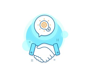 Engineering tool sign. Handshake deal complex icon. Cogwheel line icon. Idea bulb symbol. Agreement shaking hands banner. Cogwheel sign. Vector