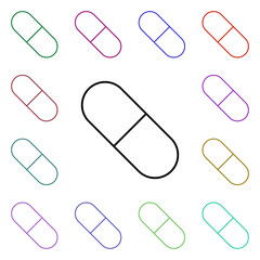 Pill line multi color style icon. Simple thin line, outline vector of hospital icons for ui and ux, website or mobile application