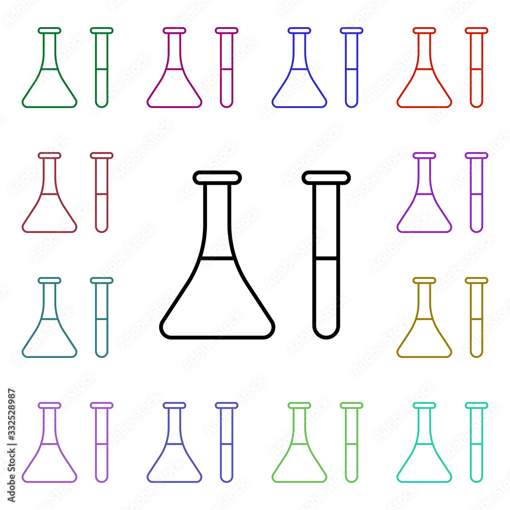 Poster flask and test tube line multi color style icon. simple thin line, outline vector of hospital icons 