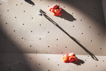 artificial climbing wall with a variety of holds
