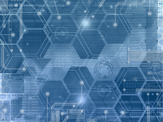 Dark blue hexagons on light blue background,abstract of tech innovation hexagon