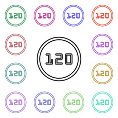 Road sign limitation 120 multi color style icon. Simple thin line, outline vector of road sign icons for ui and ux, website or mobile application
