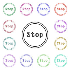 Stop sign multi color style icon. Simple thin line, outline vector of road sign icons for ui and ux, website or mobile application