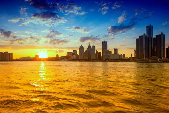 Detroit Skyline, the view from Windsor, Ontario, Canada. 