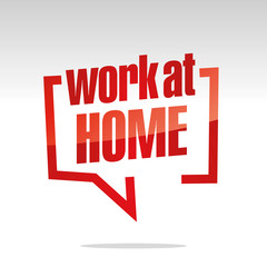 Work at home warning in brackets speech Corona virus red white isolated sticker icon