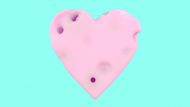 3d illustration of a heart shape weightless liquid or cream. Perfect futuristic trendy fashion glamour footage for advertising cosmetic products. Sign of love and preferences.