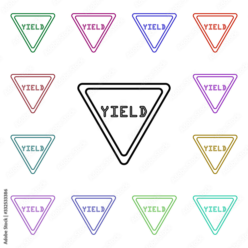 Poster sign yield multi color style icon. simple thin line, outline vector of road sign icons for ui and ux