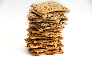 proper nutrition mountain of cookies with cereals flax seeds on a white background