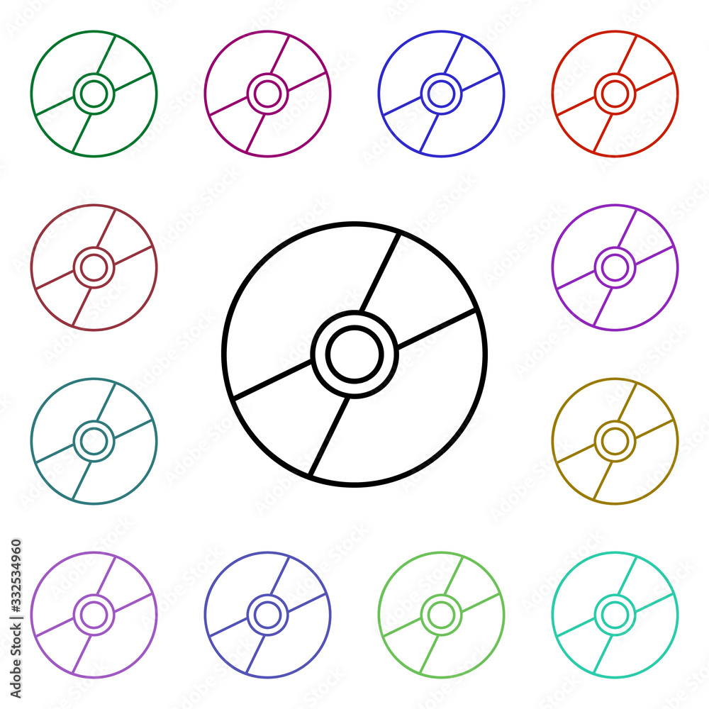 Poster cd disk multi color style icon. simple thin line, outline vector of technology icons for ui and ux, 
