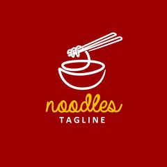 monoline noodle logo design inspiration . noodle chopstick bowl icon design template . asian food restaurant logo design . monoline icon