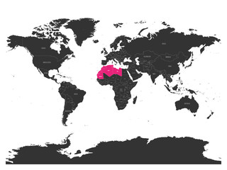 Map of Maghreb countries - Northwest Africa states pink highlighted in World map. Vector illustration