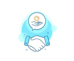 Skin care sign. Handshake deal complex icon. Sun protection line icon. Agreement shaking hands banner. Sun protection sign. Vector