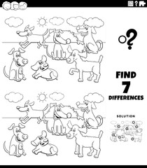 differences task with dogs group coloring book page